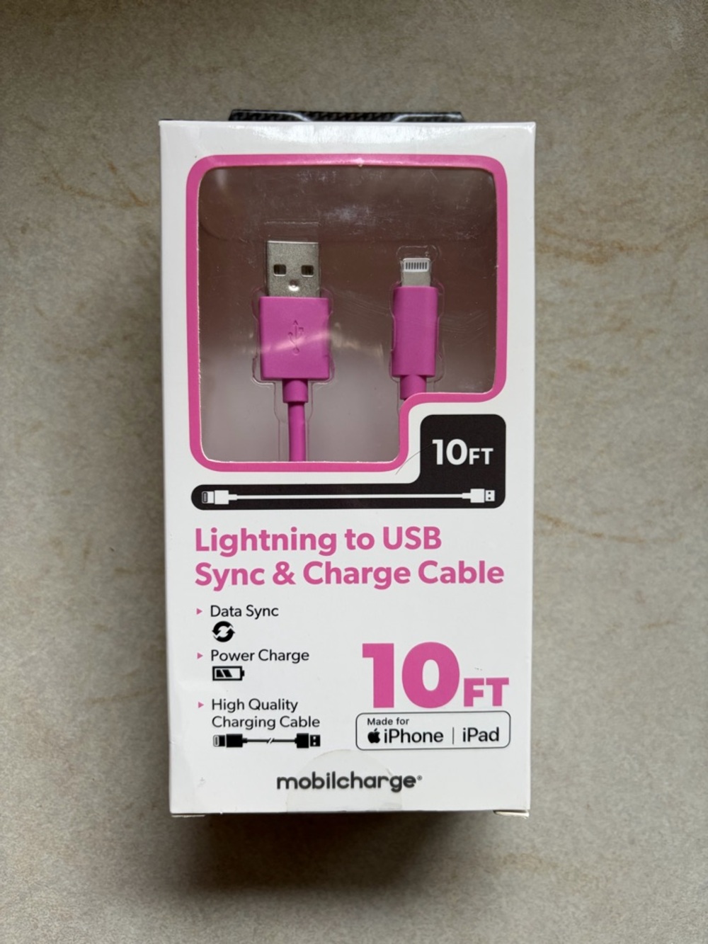 mobilecharge 10ft Lightning to USB Sync & Charge Cable in pink